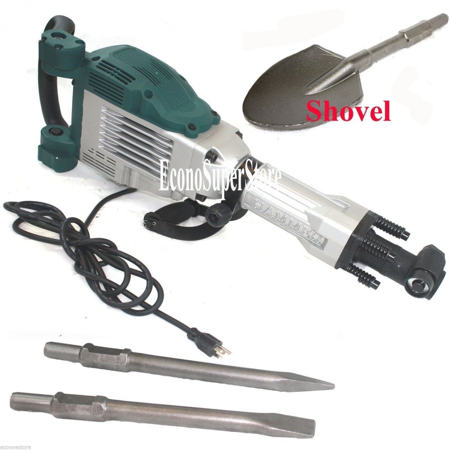 1800W Electric Demolition Jack Hammer Concrete Breaker W/Shovel & 2 Chisel Bits