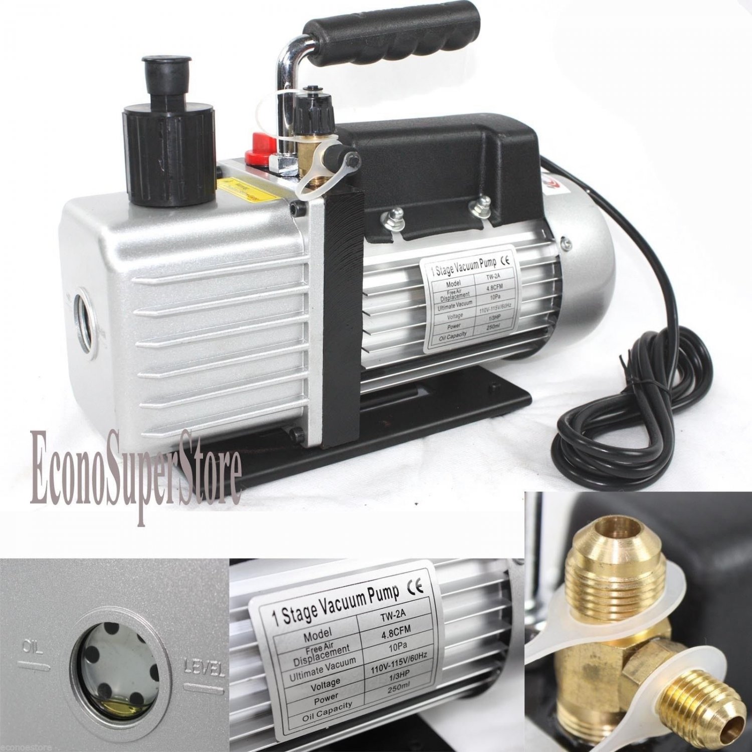 Single Stage Gas HVAC AC 5 CFM 1/3HP Rotary Vane Vacuum Pump R134a R22 R410a