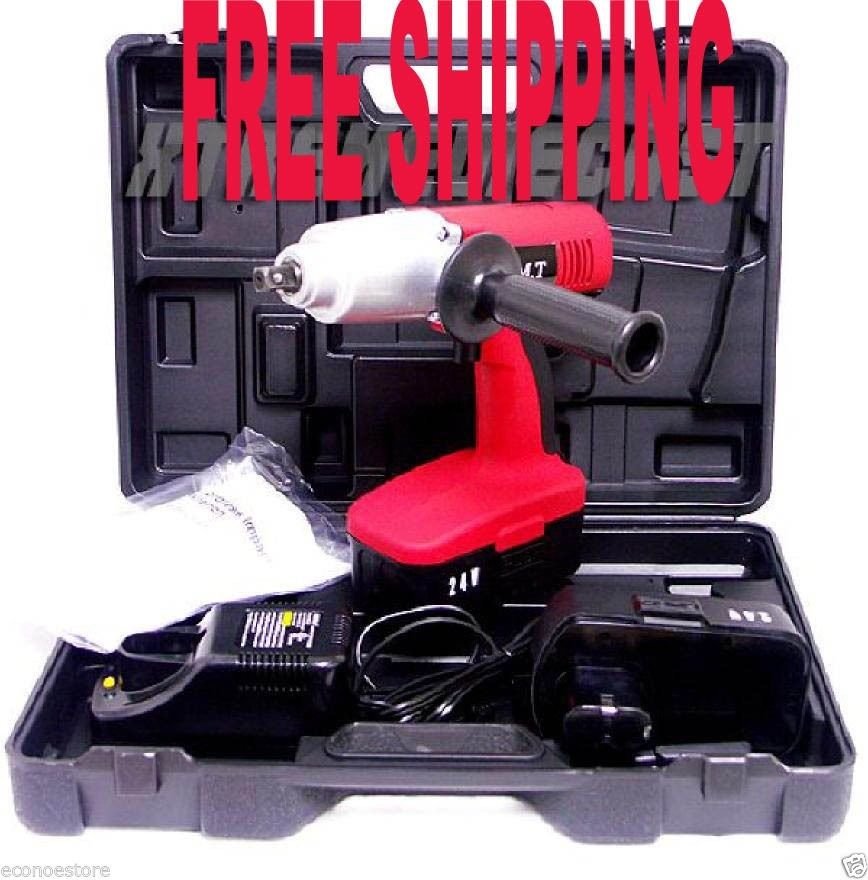 24V 300 Ft-LBS CORDLESS IMPACT WRENCH Gun w/ 2 Batteries & a Charger + Case