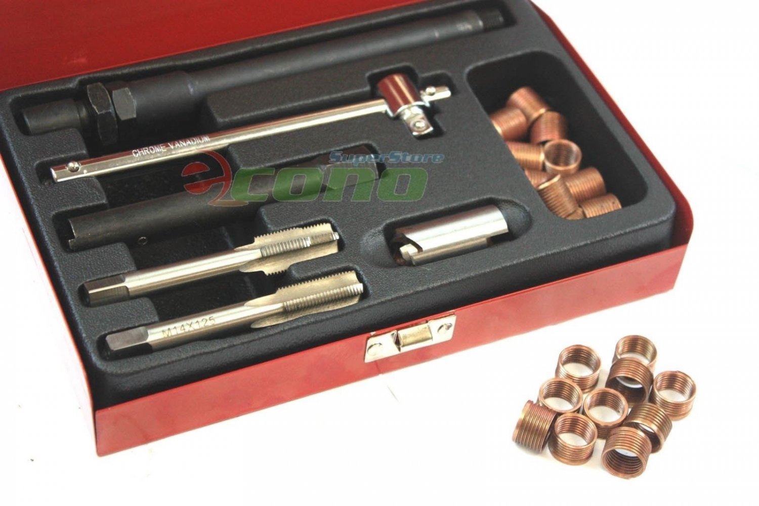 26pc Spark Plug Thread Repair Kit M14 x 1.25 w/ Metal Case