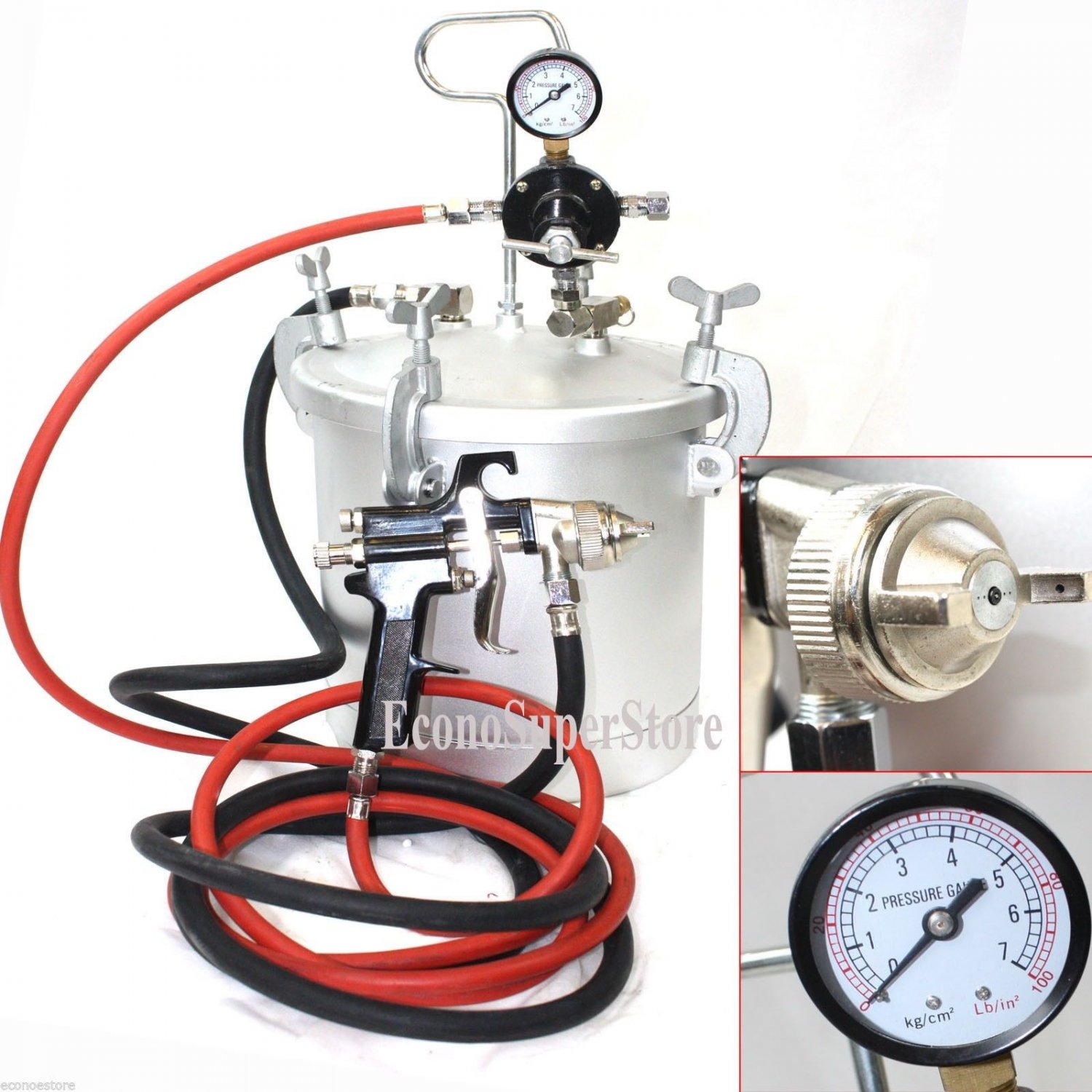 2-1/2 GALLON PRESSURE PAINT TANK POT W/ SPRAY GUN 10FT HOSES 10 Liters 2.5G