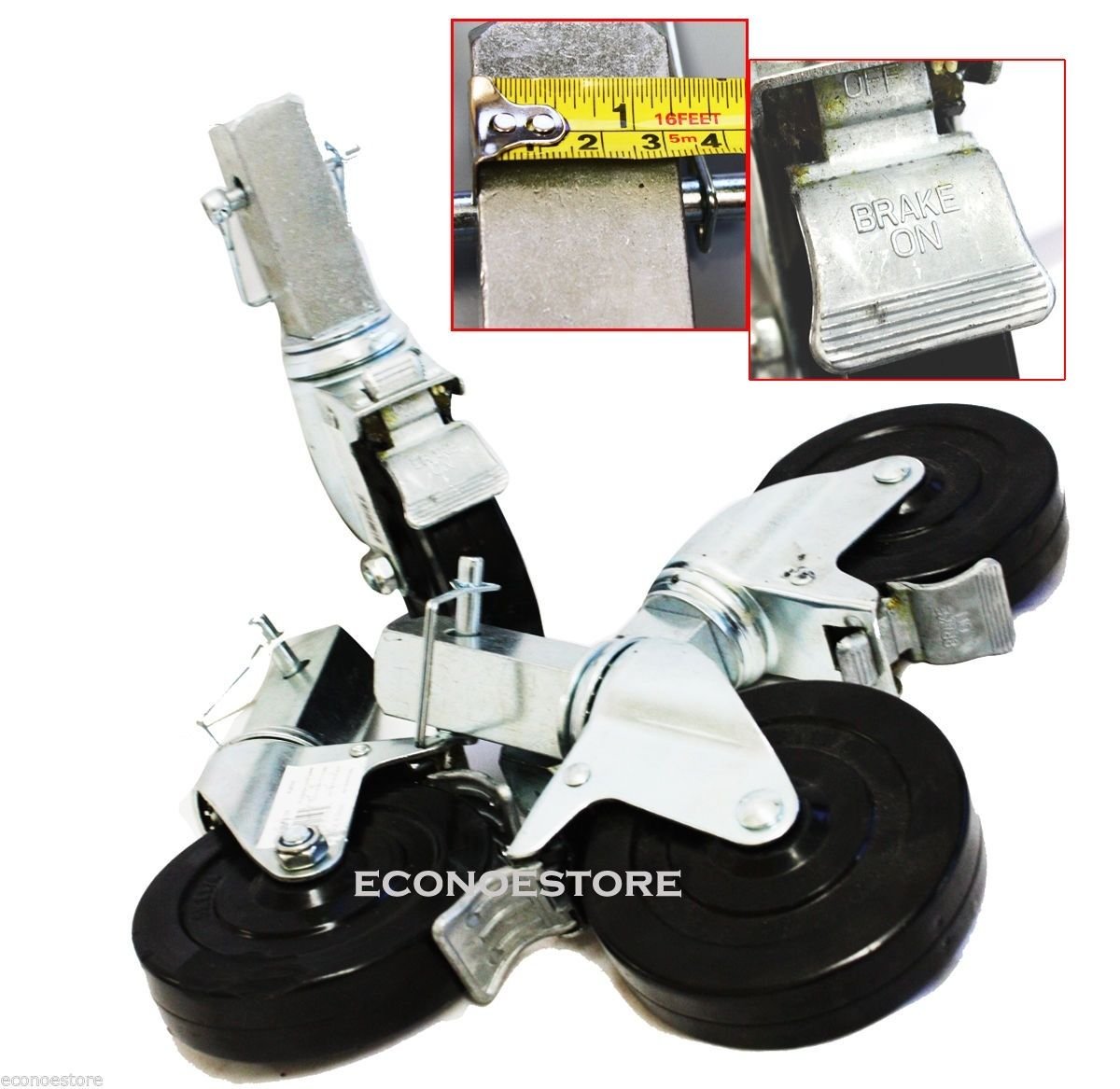 LOT FOUR SOLID STEM 5" POLY LOCKING SWIVEL SCAFFOLD CASTERS W/WHEEL BRAKE LOCK