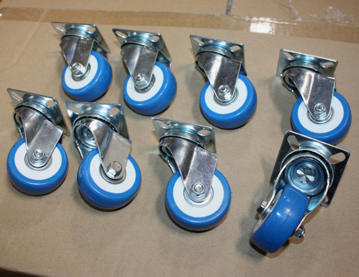 Lot 40pc 2" Caster Wheels Swivel Plate Blue Polyurethane Wheel PU Steel Bearing