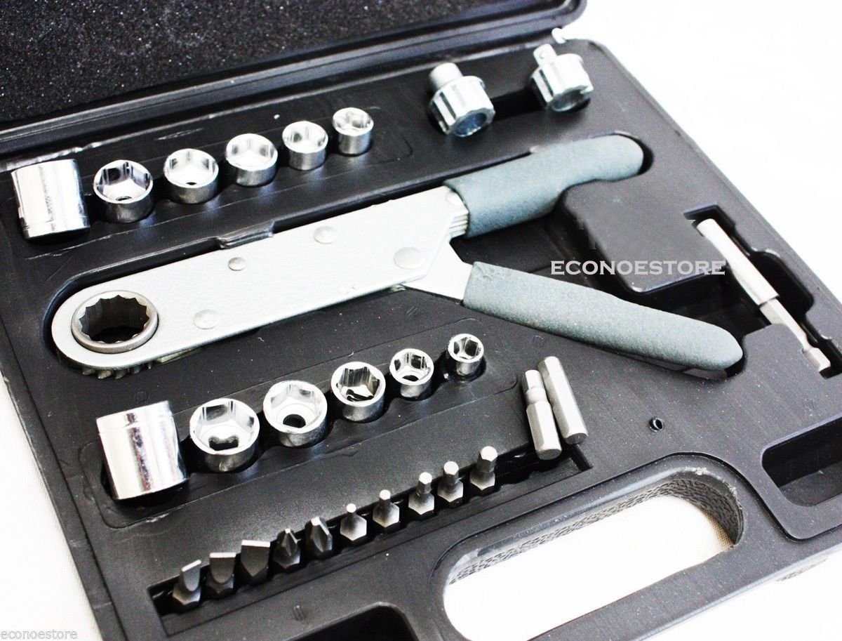 New 29 Pc Power Wrench Socket Hand Ratchet Tool Set Kit & Accessories