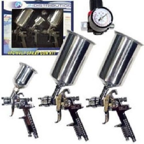 3PC STAINLESS HVLP AIR Gravity Feed Spray Paint Guns, GAUGE, OIL/WATER SEPARATOR