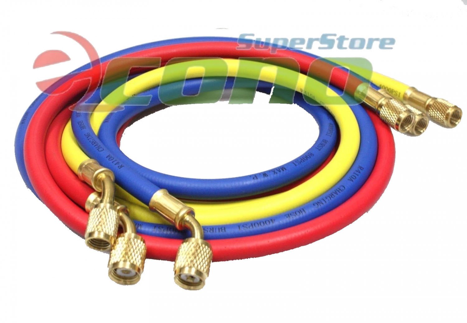 60" R410A HighPressure Refrigerant Charging Color Hoses 800psi 1/4" 3/