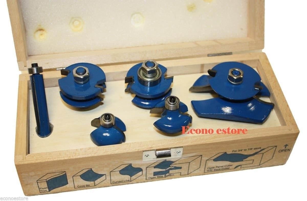 6Pc Roman Ogee Router Bit Raised Panel Back Cutters Rail & Stile 1/2" Bits Case