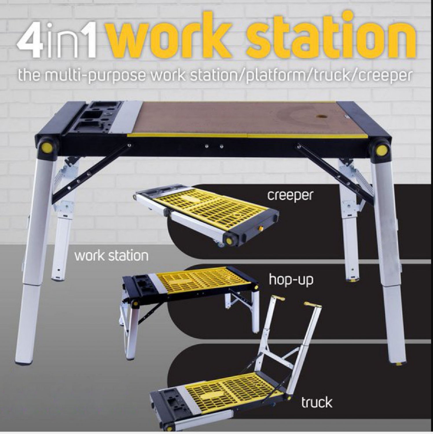 DIY 4-In-1 MultiFunction Workbench Folding Wheel Scaffold Car Creeper Hand Trunk