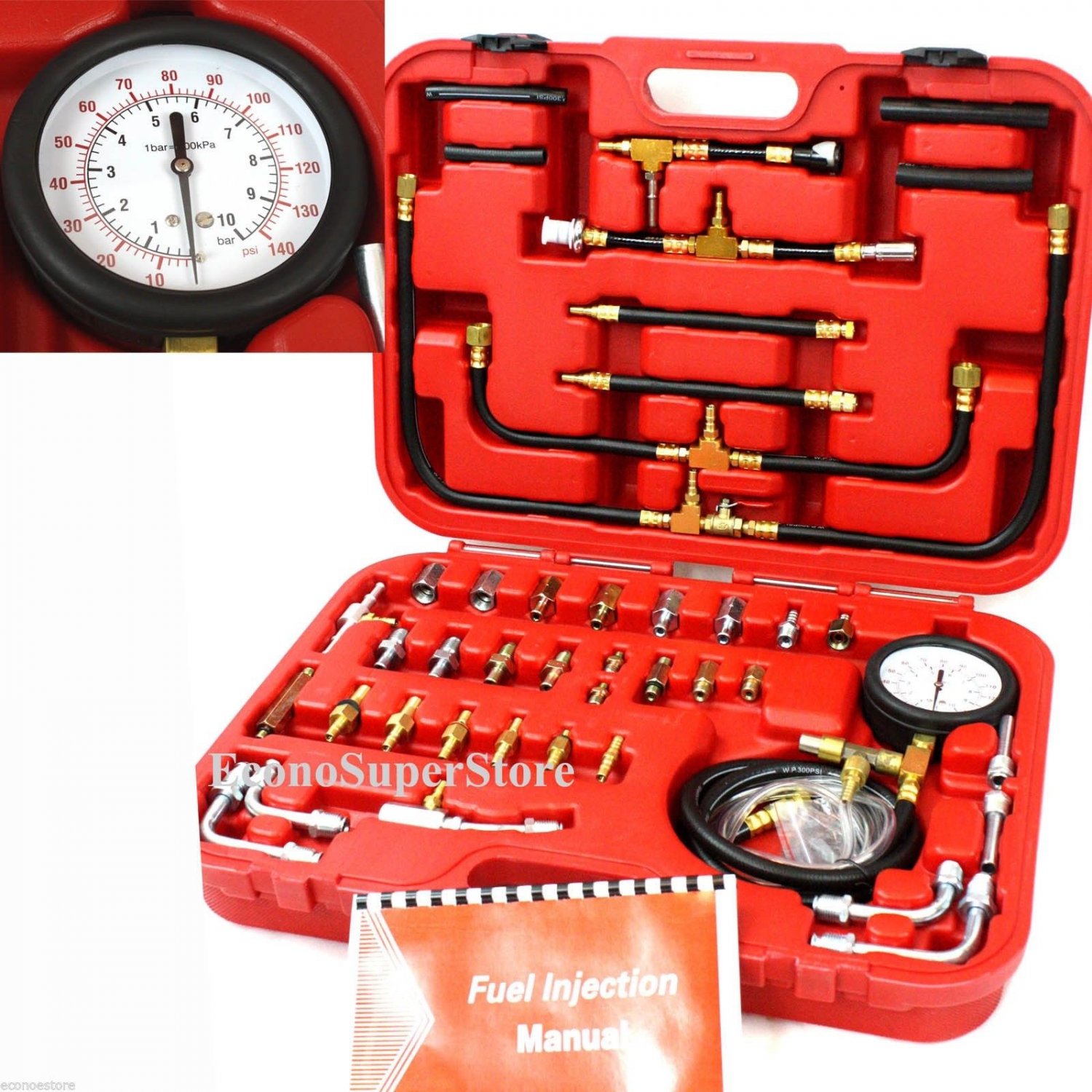 Pro Deluxe Manometer Fuel Injection Pressure Tester Gauge Kit system 0-140 psi