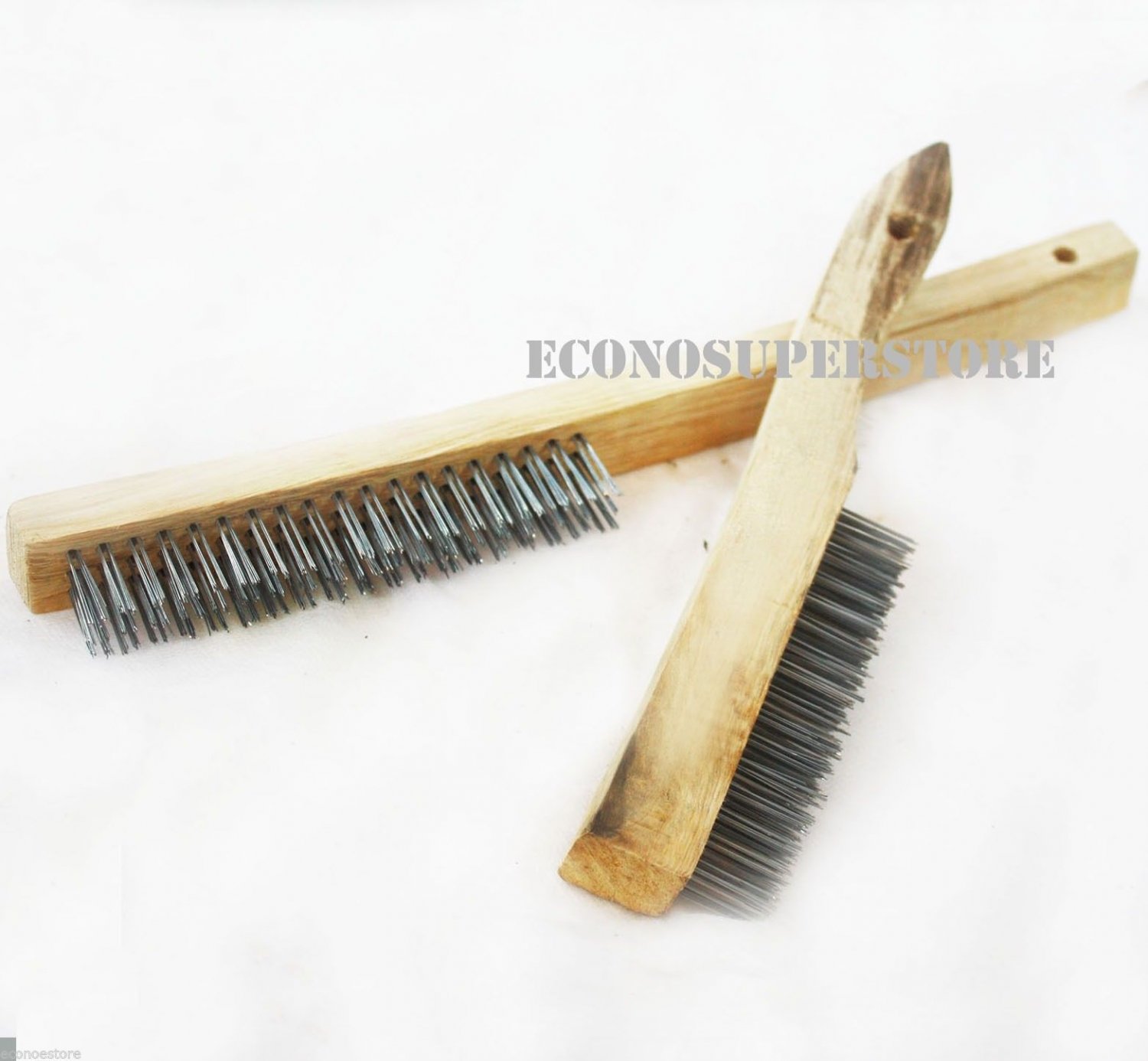 2 PC TEMPERED STEEL WIRE BRUSH WITH WOOD HANDLE SET