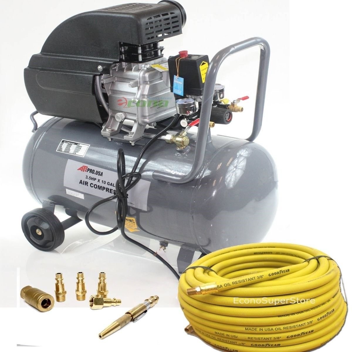 PORTABLE 3.5 HP 10 GALLON HOTDOG TANK AIR COMPRESSOR w/CONTINENTAL 50ft HOSE