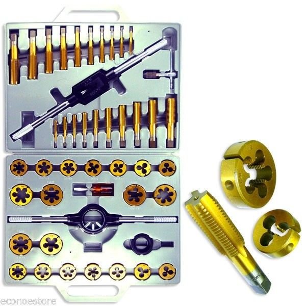 45PC LARGE TITANIUM SAE TAP AND DIE THREADING SET STEEL METAL THREADER KIT