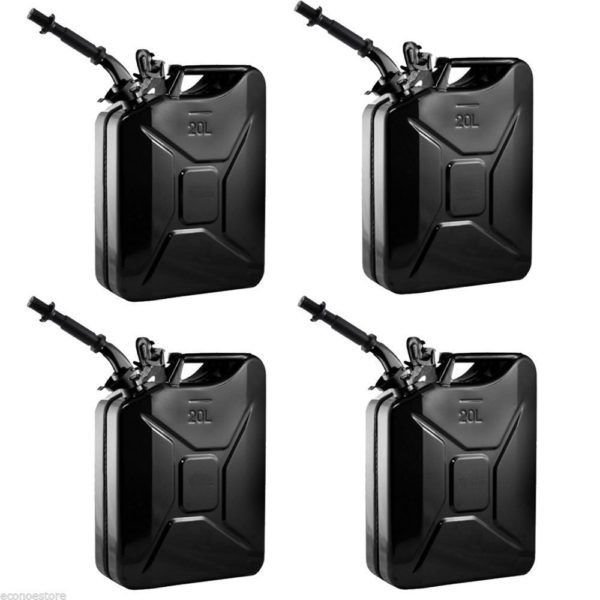 Lot (4) 5 Gallon Jerry Can Gas Fuel Steel Tank Military Style Storage Can Black
