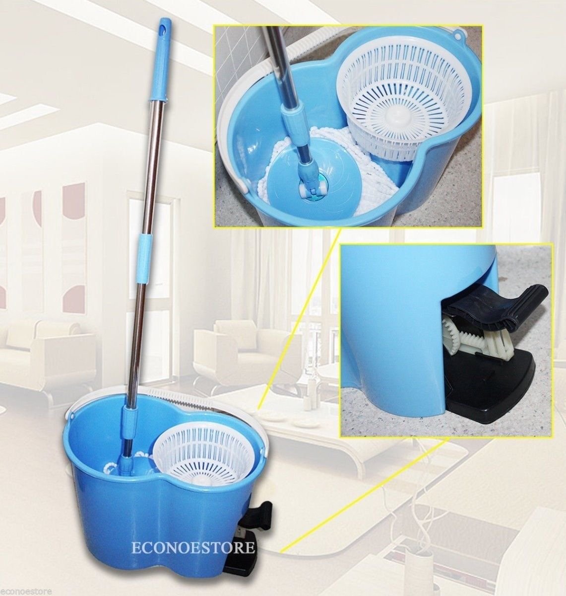 Two Way Easy Spin Magic Mop w/2 Microfiber Head Spinning Fast Cleaning & Bucket