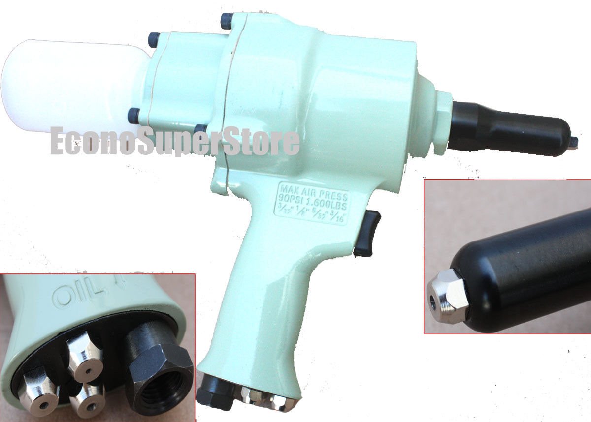 AIR HYDRAULIC RIVET GUN PISTOL GRIP POP RIVERTER w/ Mandrel Collector Cup 12033
