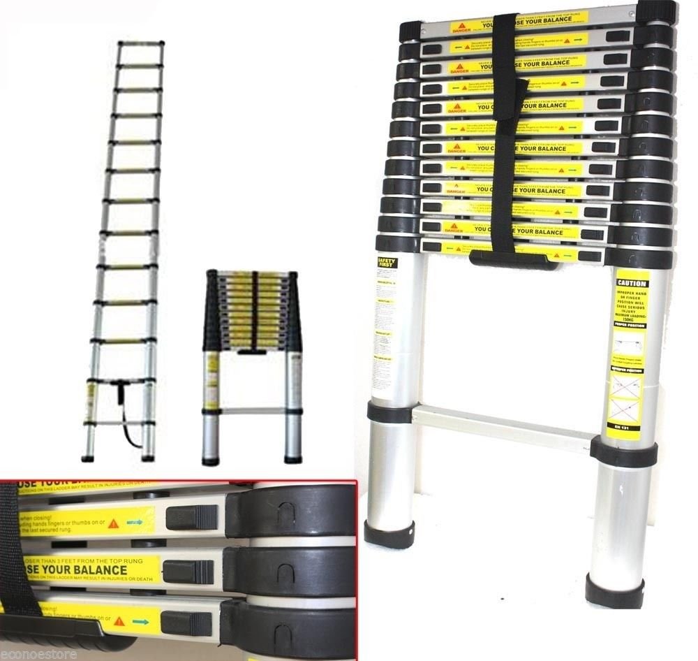 12.5 Ft Telescopic Aluminum Extension Ladder Max 300lbs Inspection ladder
