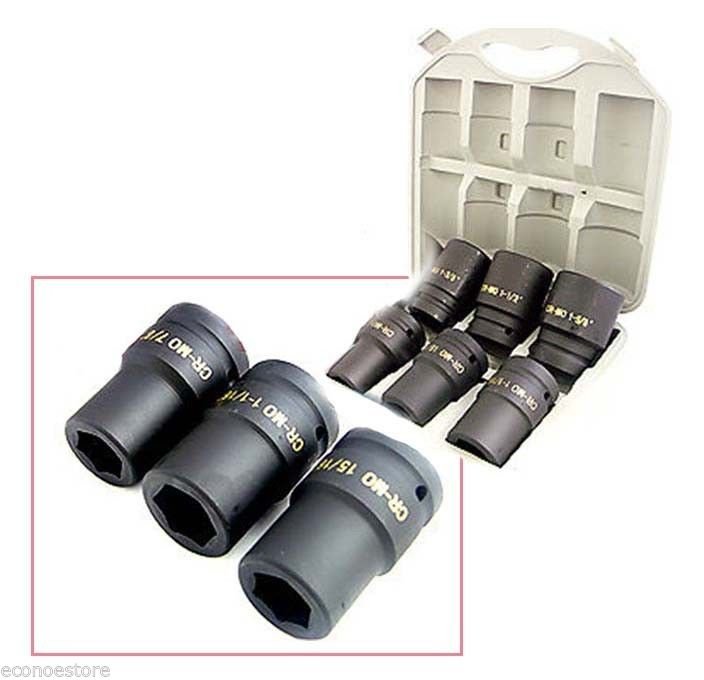 6PC HD 1" DR. IMPACT SOCKET CR-MO AUTO TRUCK SOCKETS CASE NEW