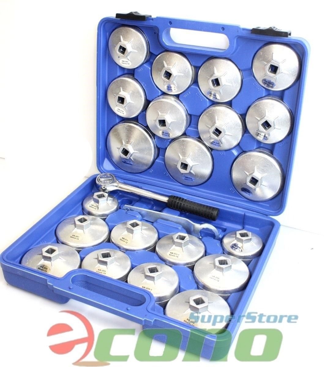 23pc Aluminum Alloy Cup Type Oil Filter Cap Wrench Socket Removal Set 1/2"Dr.