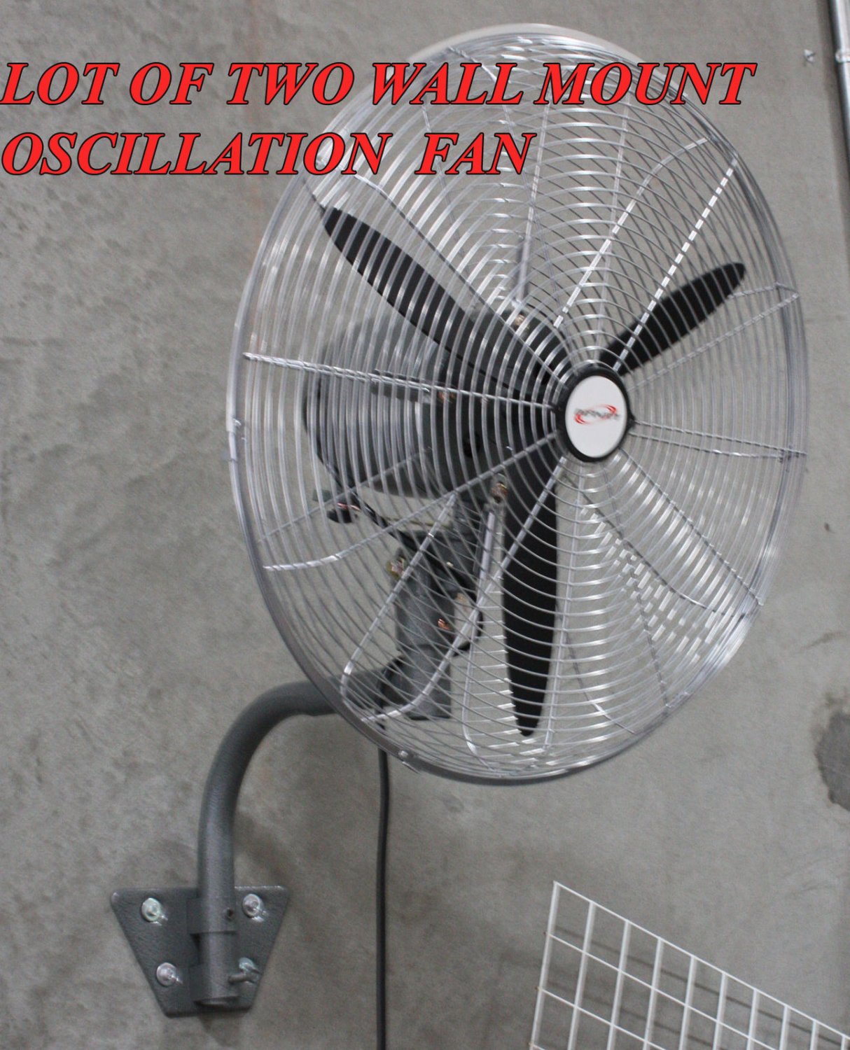 LOT TWO 20" Metal Wall Mount Oscillation Fan 220V 3-Speed Air Flow Circulate Fan