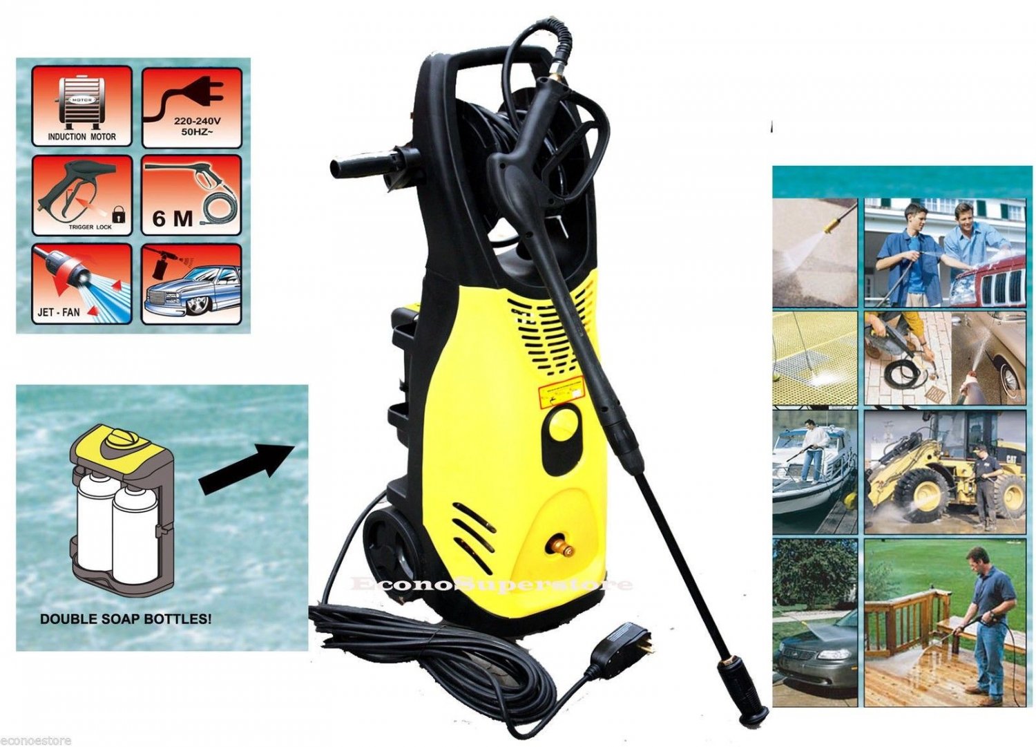 2000W 2600PSI High Pressure Jet Spray Washer w/Reel Hose & Double Detergen Tanks