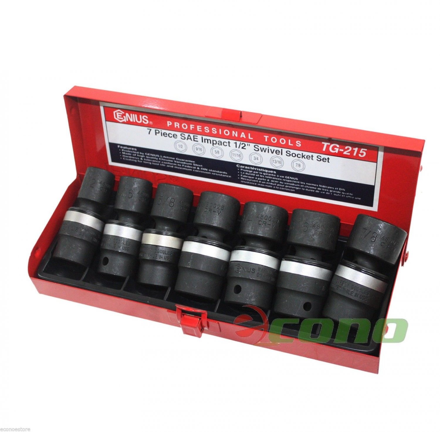 1/2" Dr 7PC Swivel Shallow Air Impact Univ-Joint Socket SAE Tools Set