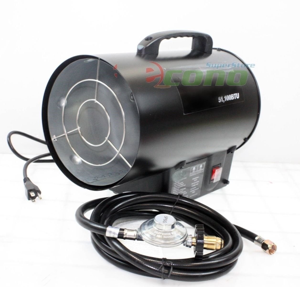 51000 BTU FORCED AIR PROPANE LP GAS SPACE OUTDOOR HEATER HEATIN W/REGULATOR HOSE