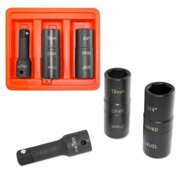 3 PCS  MM+SAE FLIP AIR IMPACT SOCKET LUG NUT / RIMS SET