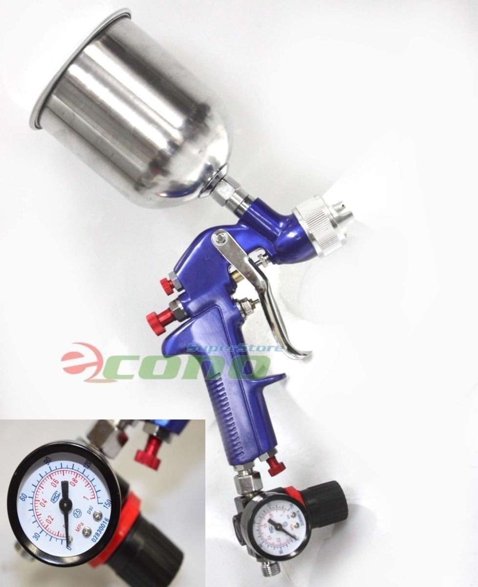 2.0mm Air HVLP Gravity Feed Spray Paint Gun w/Regulator & 600cc Aluminium Cup
