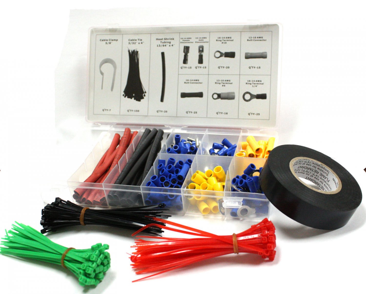 309pc Electrical Terminal Connector Cable Tie Clamp Heat Shrink Set Assortment