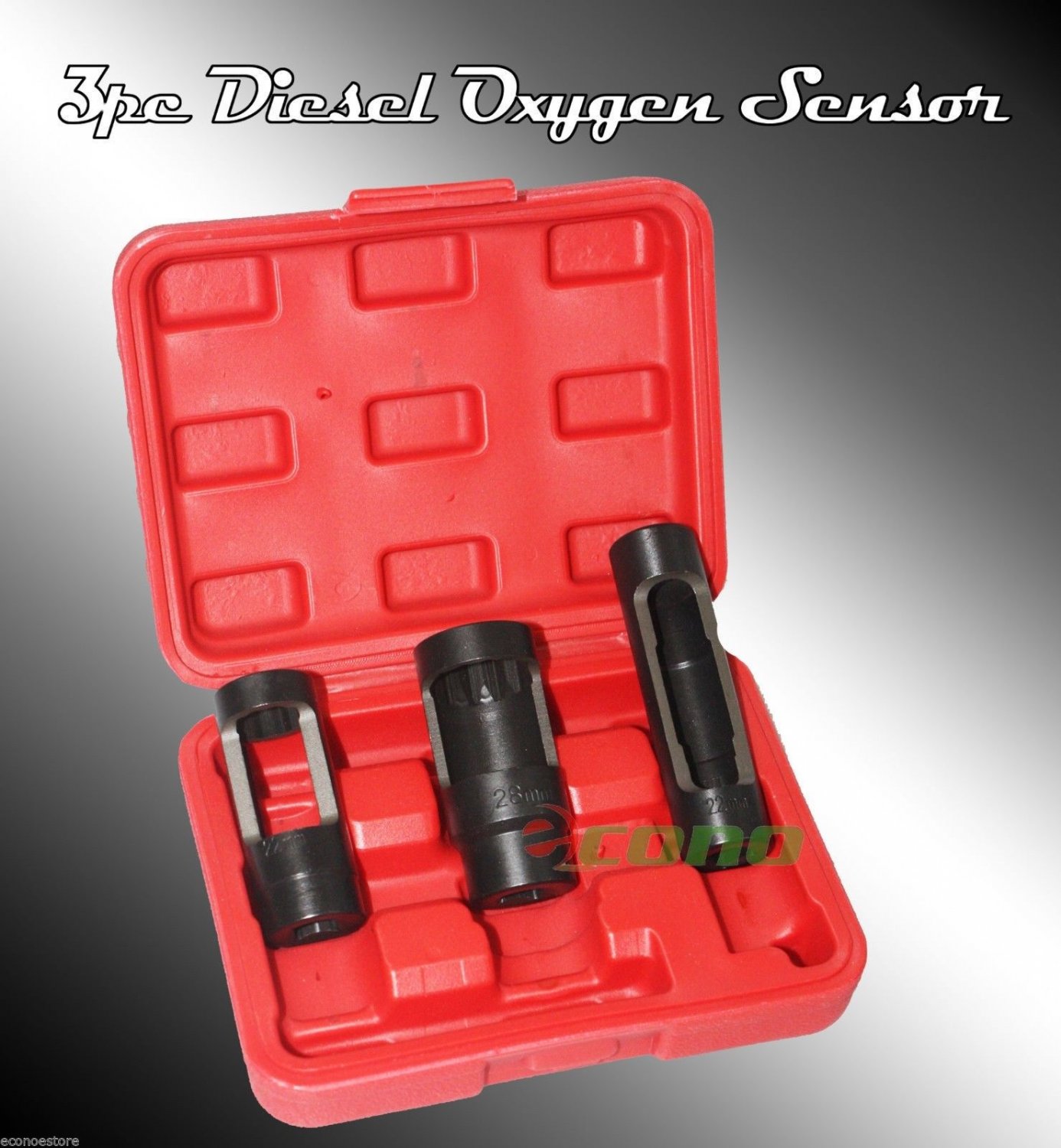 3pc Diesel Oxygen Sensor Injector Socket Vaccum Switch  Set 22mm 28mm w/ 1/2" Dr