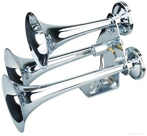TRIPLE TRUMPET CHROME ELECTRIC AIR HORN 152db Train Set Loud Sound