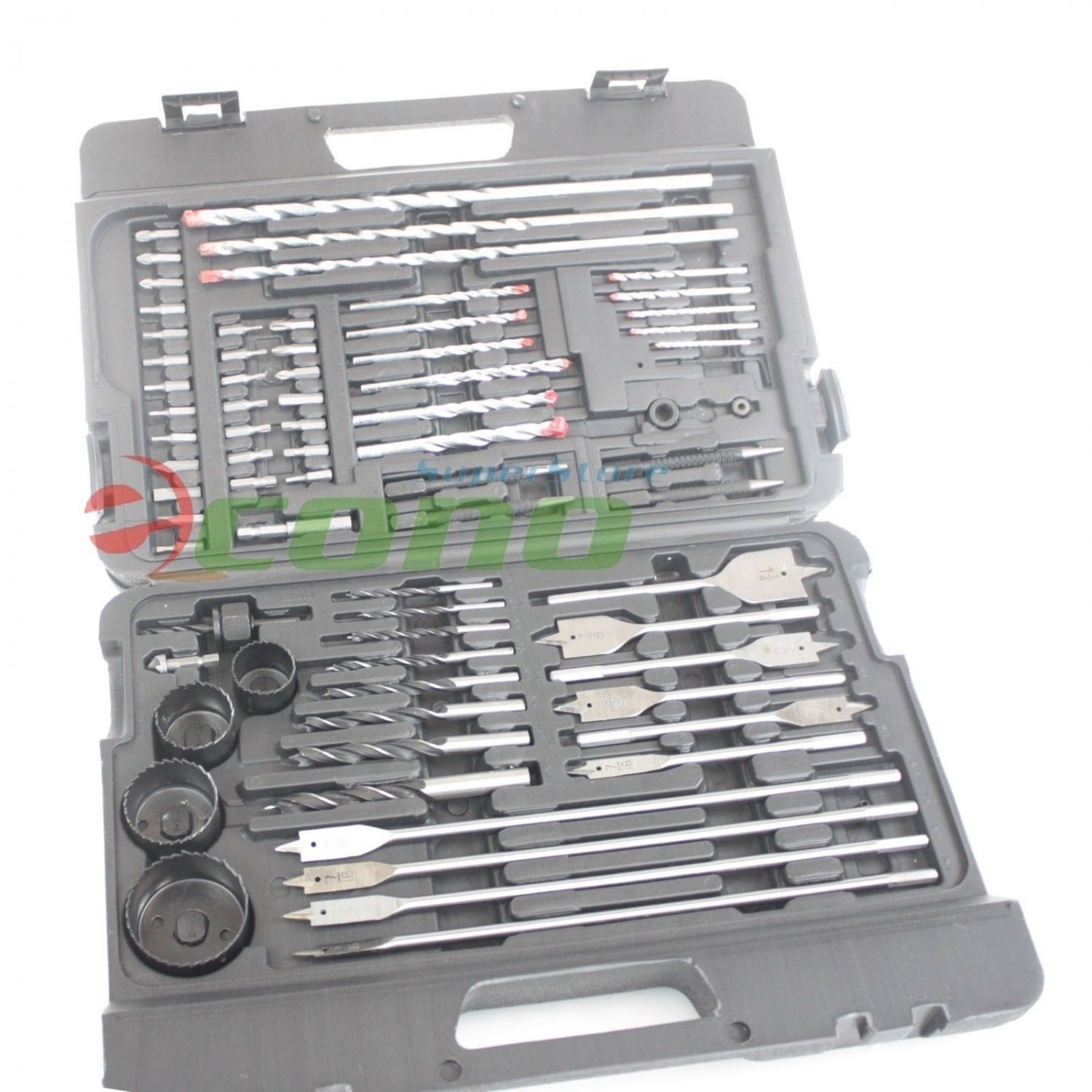 204 PCS COMBO MASTER DRILL BIT HOLE SAW HSS  HEX SPADE TORX MASONRY DRIVER BITS