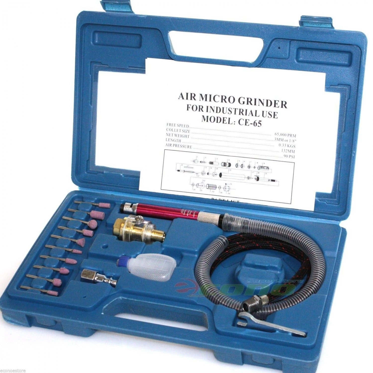 17pc 1/8" Micro Air Die Grinder Pencil Type Polishing Engraver Rotary Tool Kit