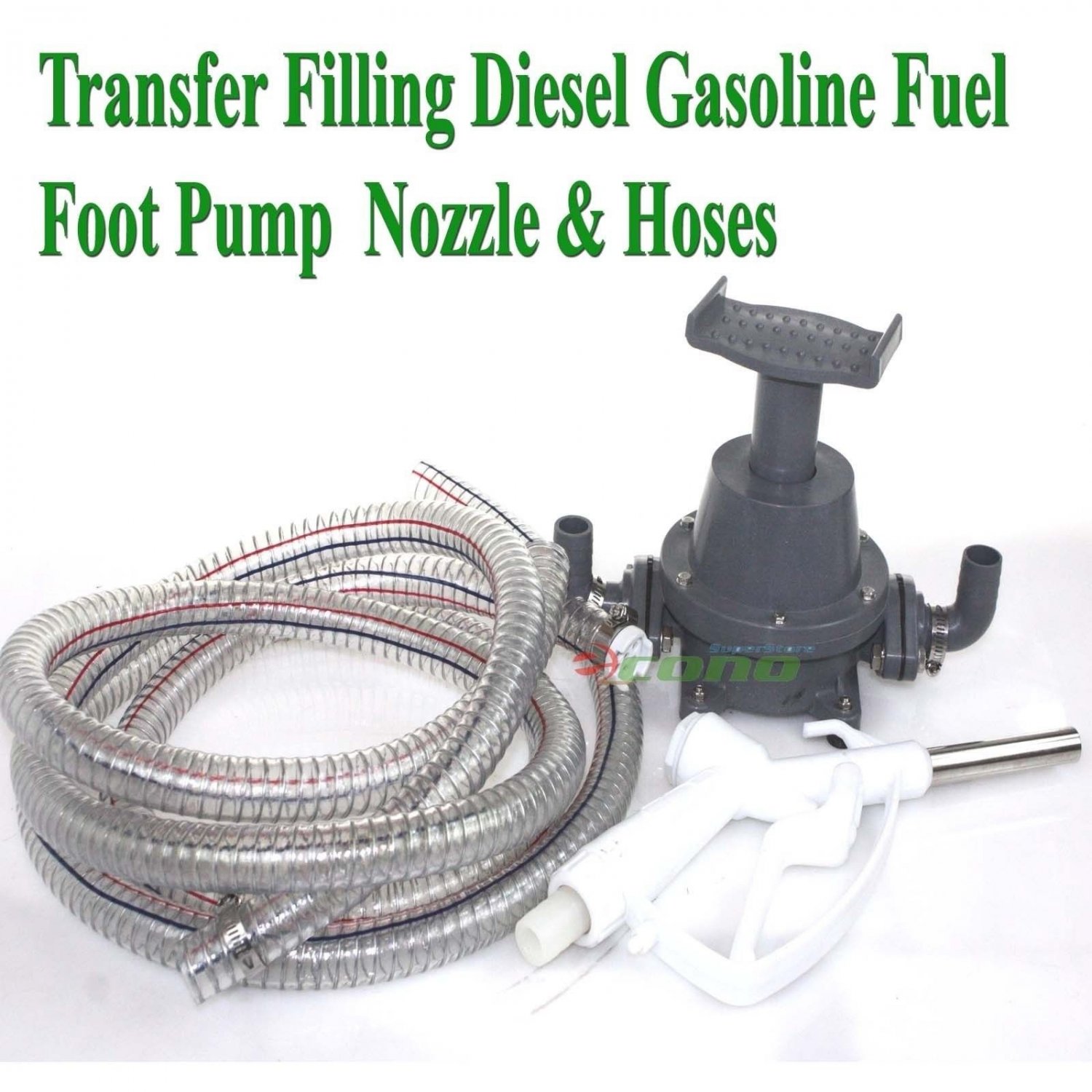 Transfer Refilling Gasoline Diesel Fuel Foot Pump Kit & Manual Nozzle w