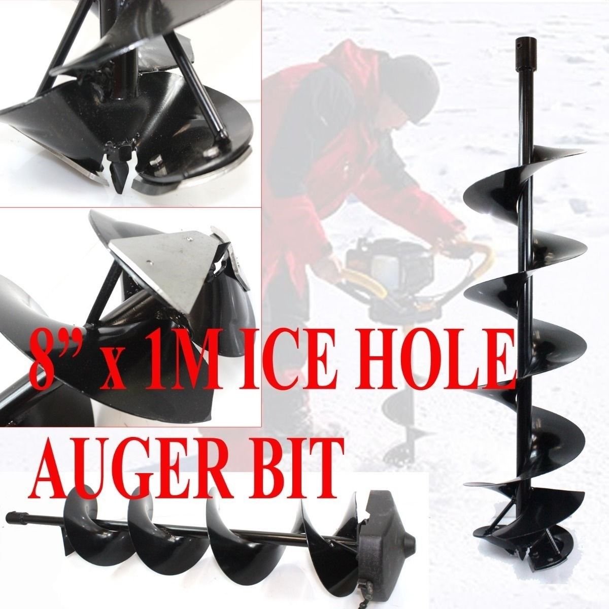8" x 1M  Ice Auger Hole Digger Bit Shaft 3/4" Bit Drilling Double Blade Fishing