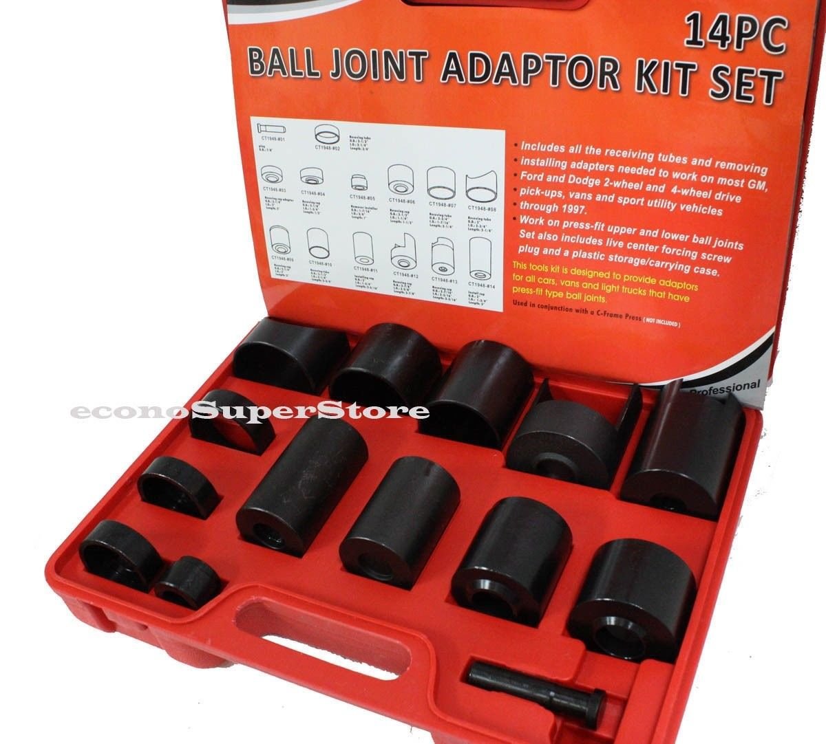 14PC MASTER BALL JOINT ADAPTOR KIT FORD GM DODGE 2 or 4 WHEEL INSTALLER REMOVER