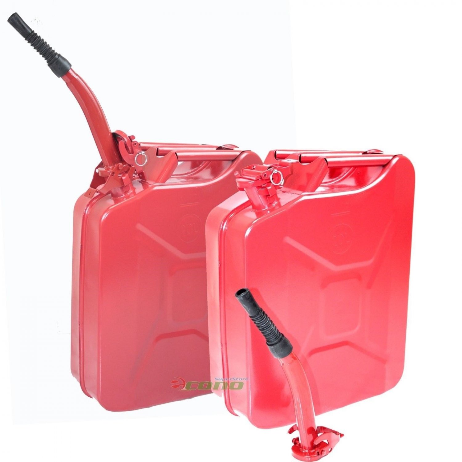 Lot Two RED 5 Gallon Jerry Can Gas Fuel Steel Tank Military Style Storage Can