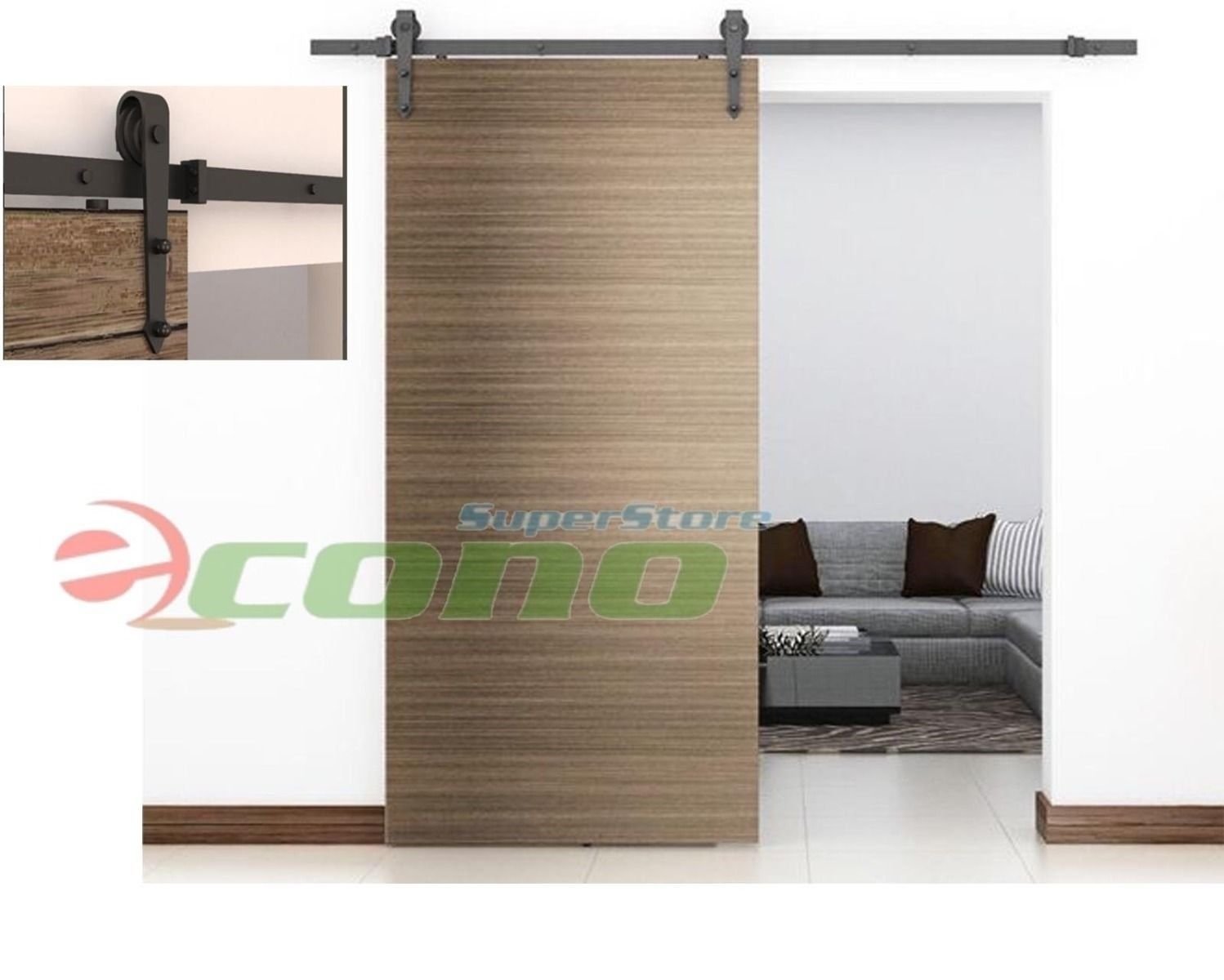 6Ft Modern Style Black Barn Wood Sliding Door Closet Hardware Track Set 72" Rail