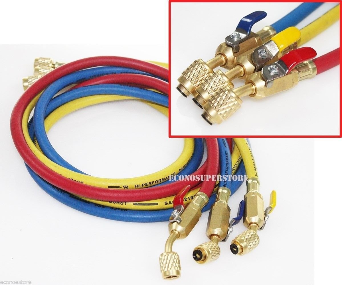 5ft HVAC 1/4" 600PSI Charging Hoses w/Compact Ball Valve AC Refrigerant