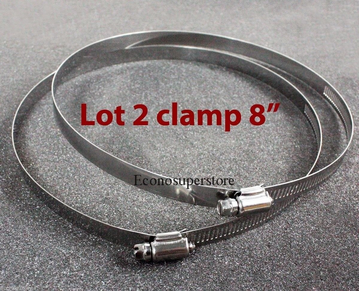 LOT TWO 8'' Stainless Steel Hose Pipe Adjustable Screw Bolt Clamps Ties Wrap New