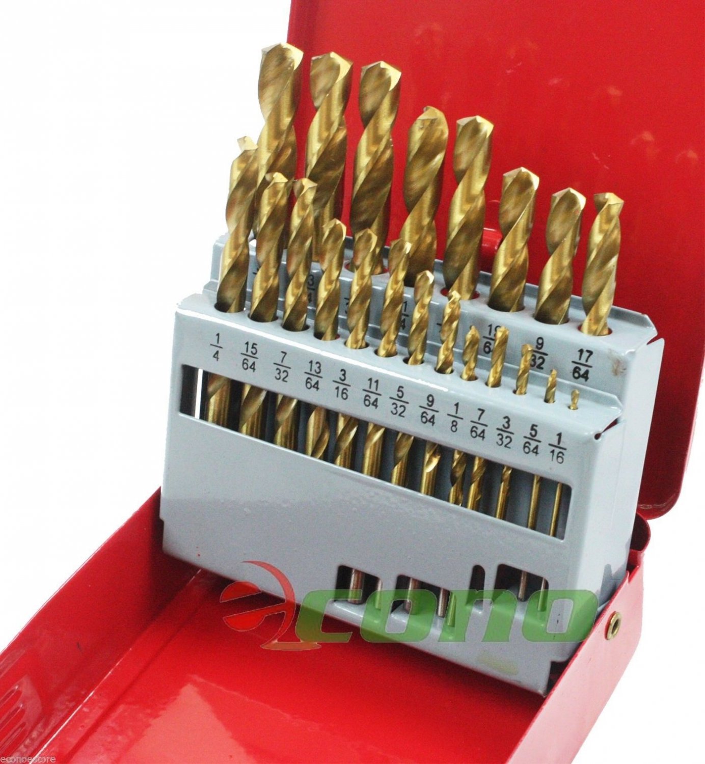 21pc Drill Bit Set High Speed Bits Steel Titanium Drill Bits w/ Metal Box