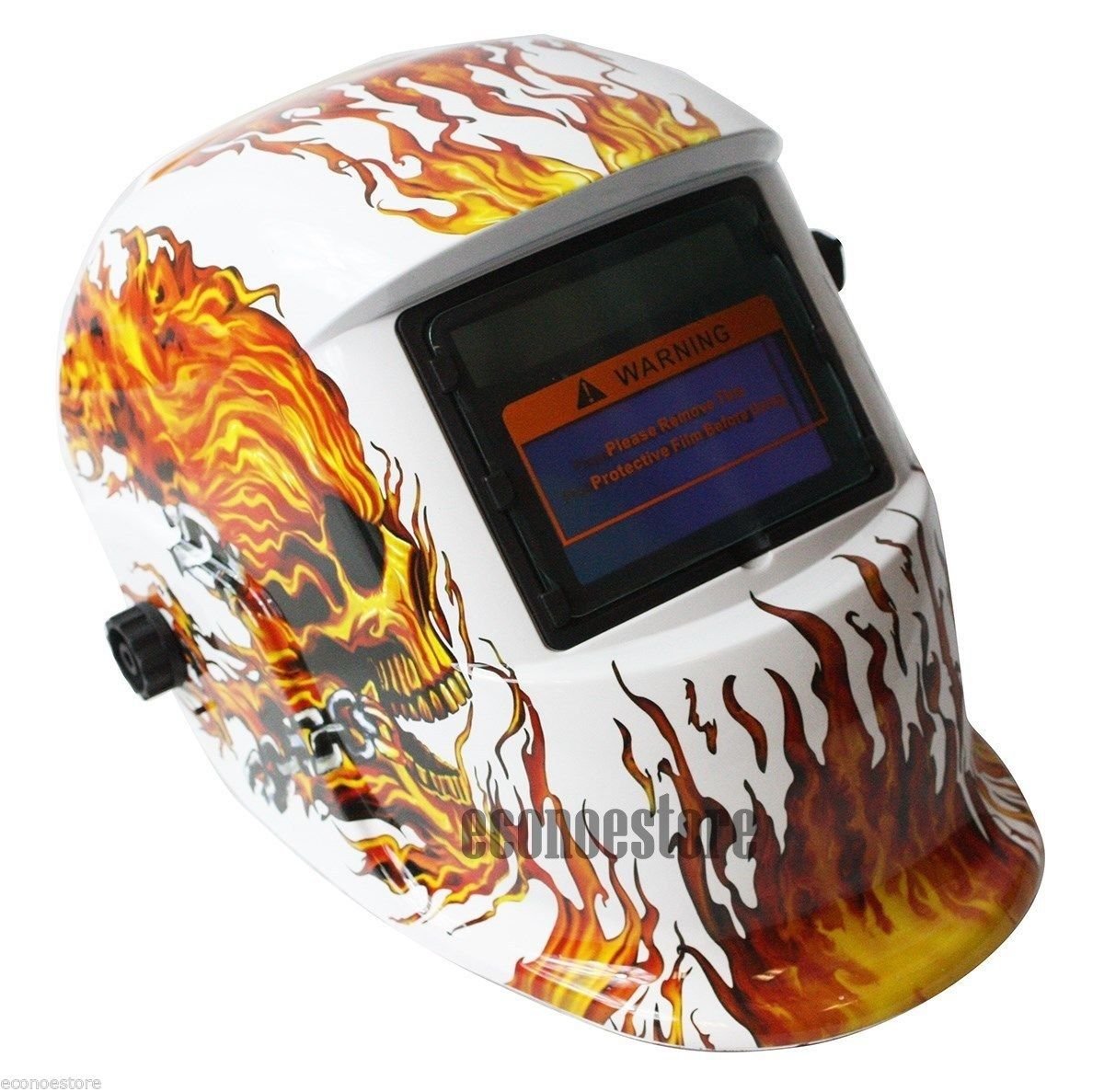 TIG MIG Auto-Darkening Solar Power Skeleton Flame White Welding Weld Helmet