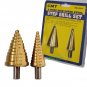 2pc Titanium Nitride Coated High Speed Steel Step Drill Bits 11 & 12 Step Bit