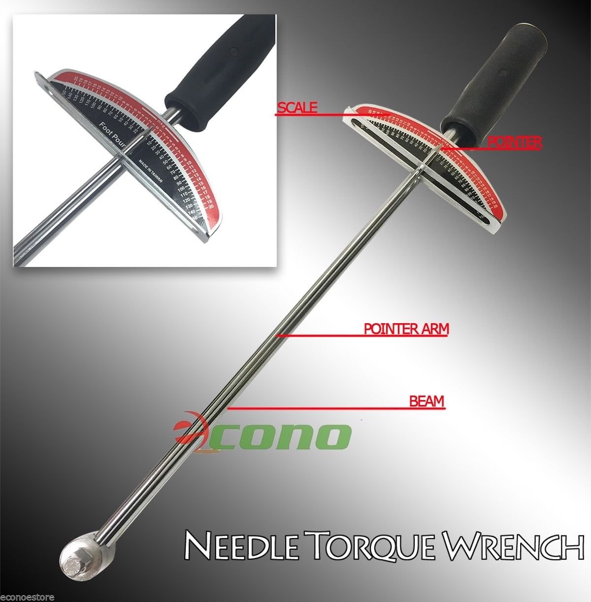 1/2" AND 3/8" DR NEEDLE TORQUE WRENCH MAX 150 FT/LB NEEDLE POINT GAUGE