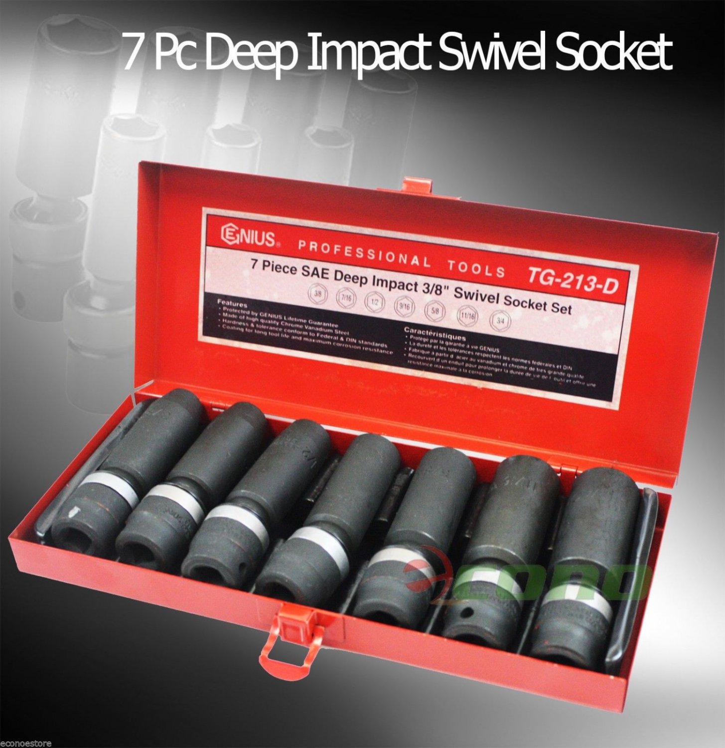 7PC 3/8" Dr Deep Swivel Impact Socket Professional Tools Set SAE Universal Joint