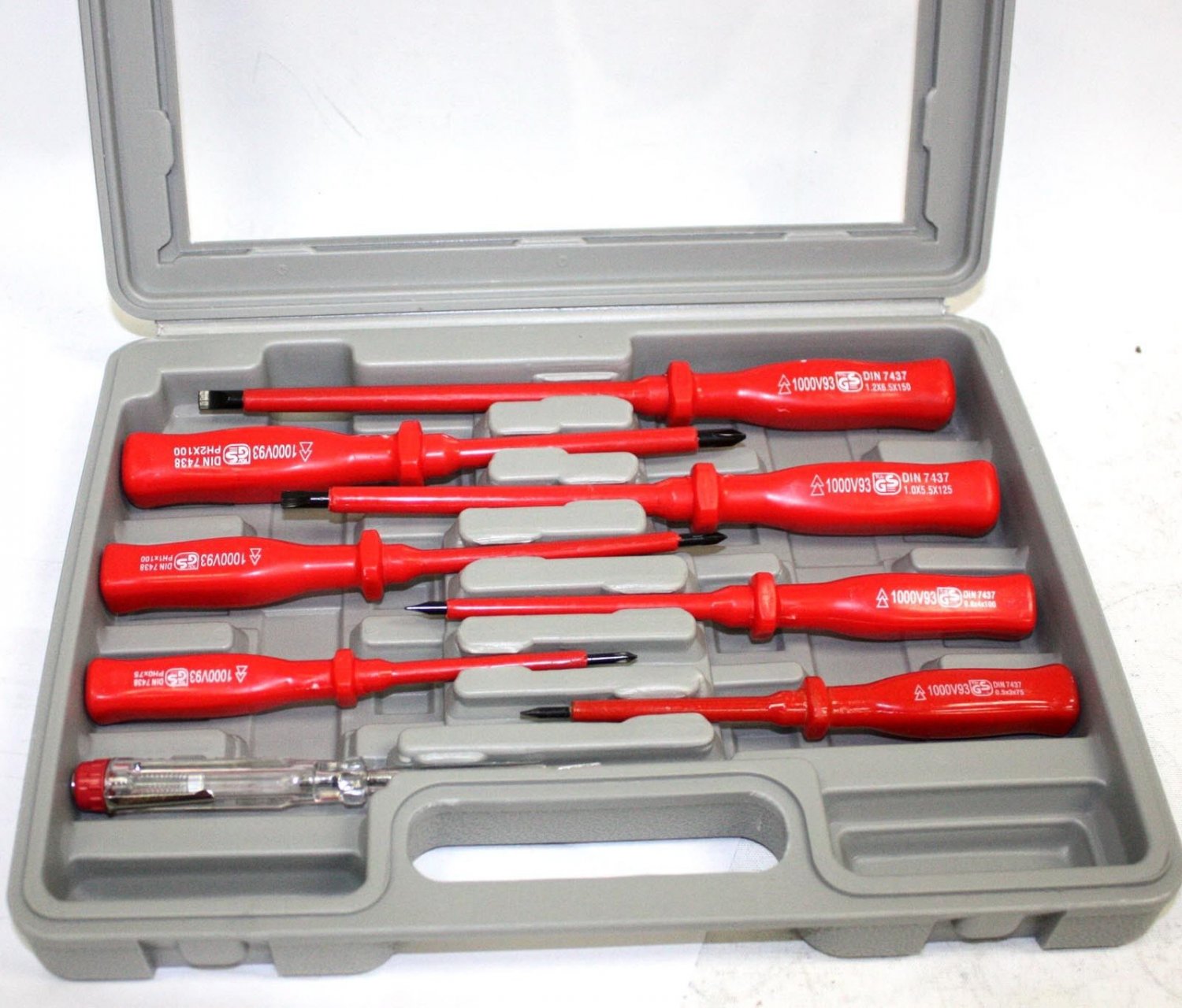 7PC INSULATED SCREWDRIVER & MAINS TESTER MAGNETIC TIPS HAND TOOL SET w/CASE