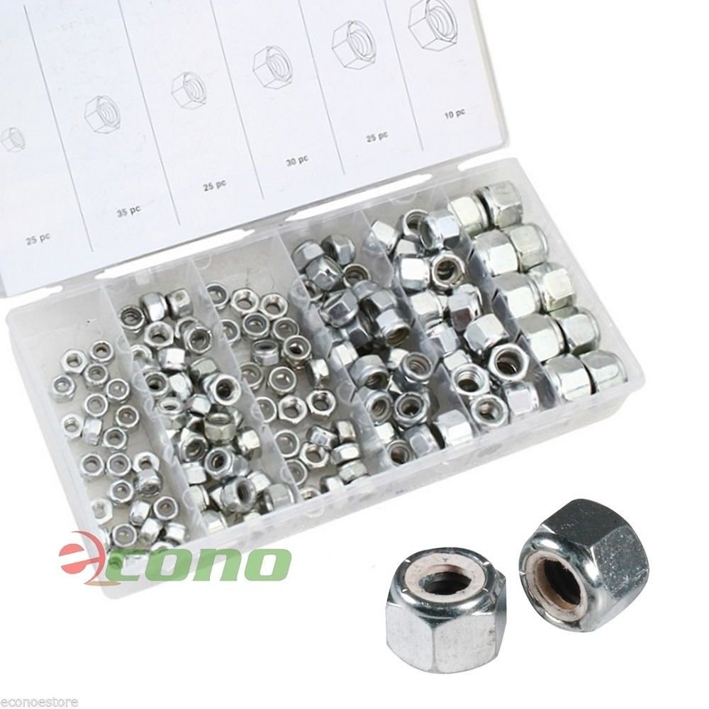 PROFESIONAL 150pc Nylon Insert Lock Nut Assortment 6 Sizes Steel Zinc Plated