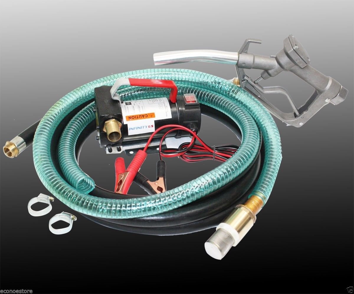 12V Diesel Kerosene Fuel Transfer Direct Current Pump Kit With Nozzle & 12' Hose