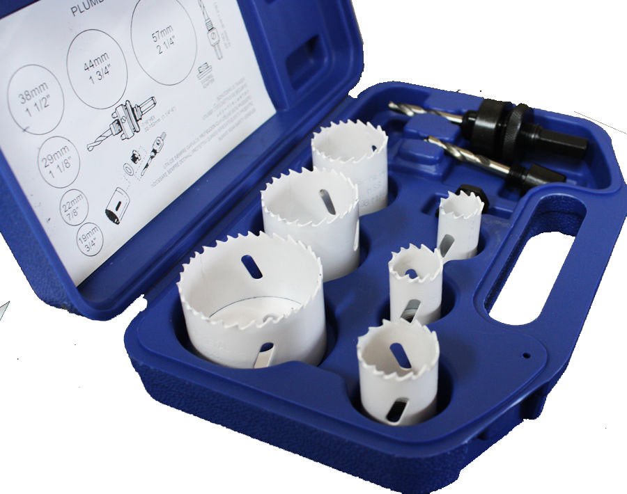 9 pc Plumbers Bi-Metal Hole Saw Kit 3/4" - 2 1/4" Thin Sheet Alloy, Metal, Wood