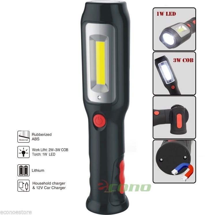 3W COB Swivel Hook Work Light Flashlight Torch Lamp Zoom Charger Home Adapter